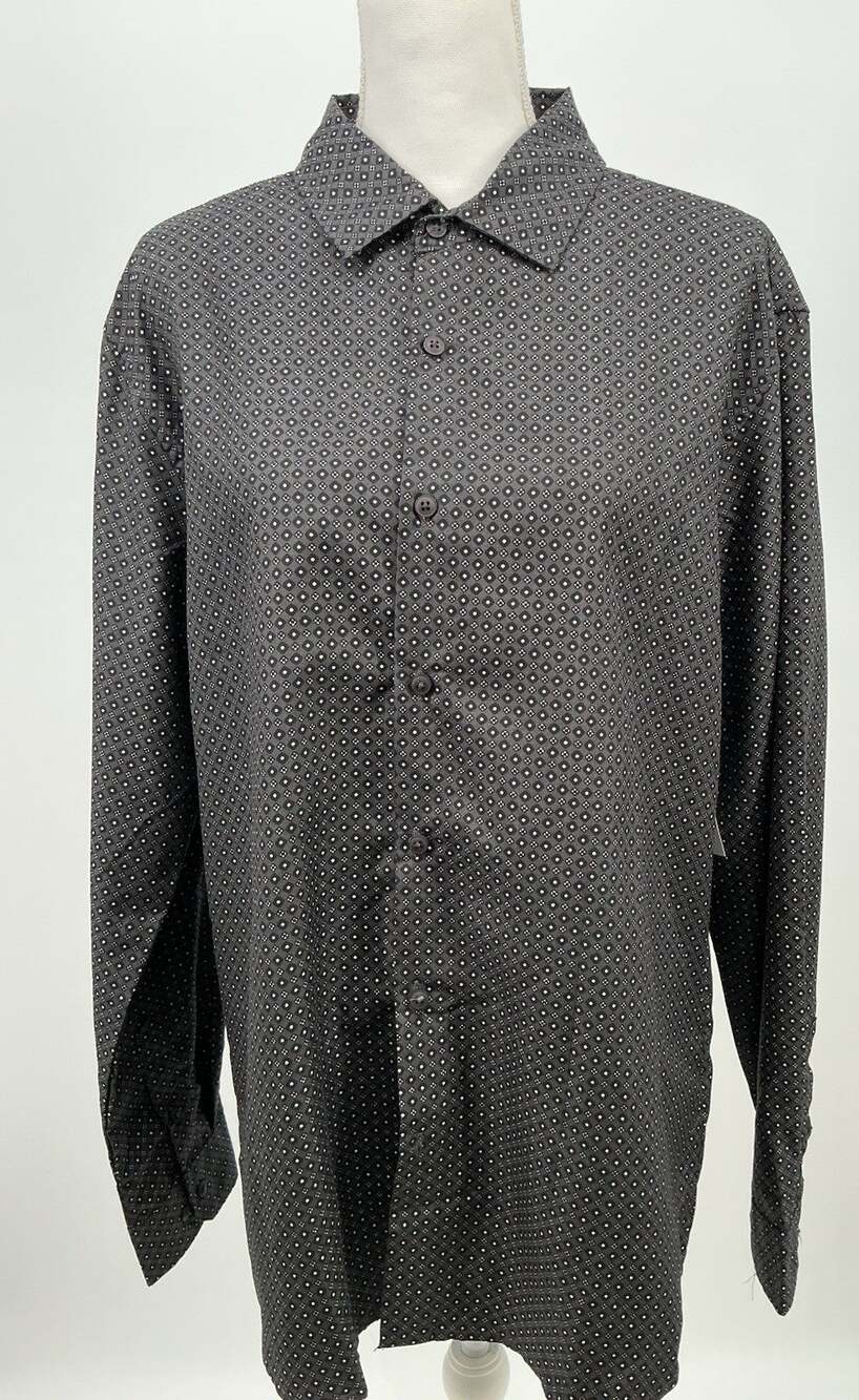 Tahari Men’s XL Black Gray Geometric Print Long Sleeve Button-Down Shirt